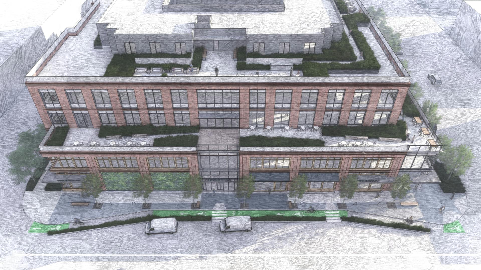 3D project of B Street South - front aerial view